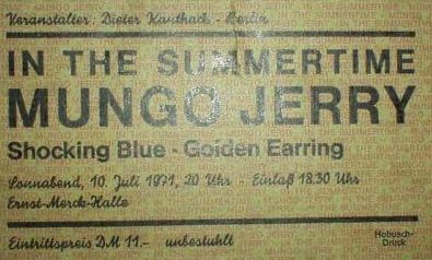 Golden Earring show ticket#1723 July 10 1971 Hamburg (Germany) - Ernst Merck Halle